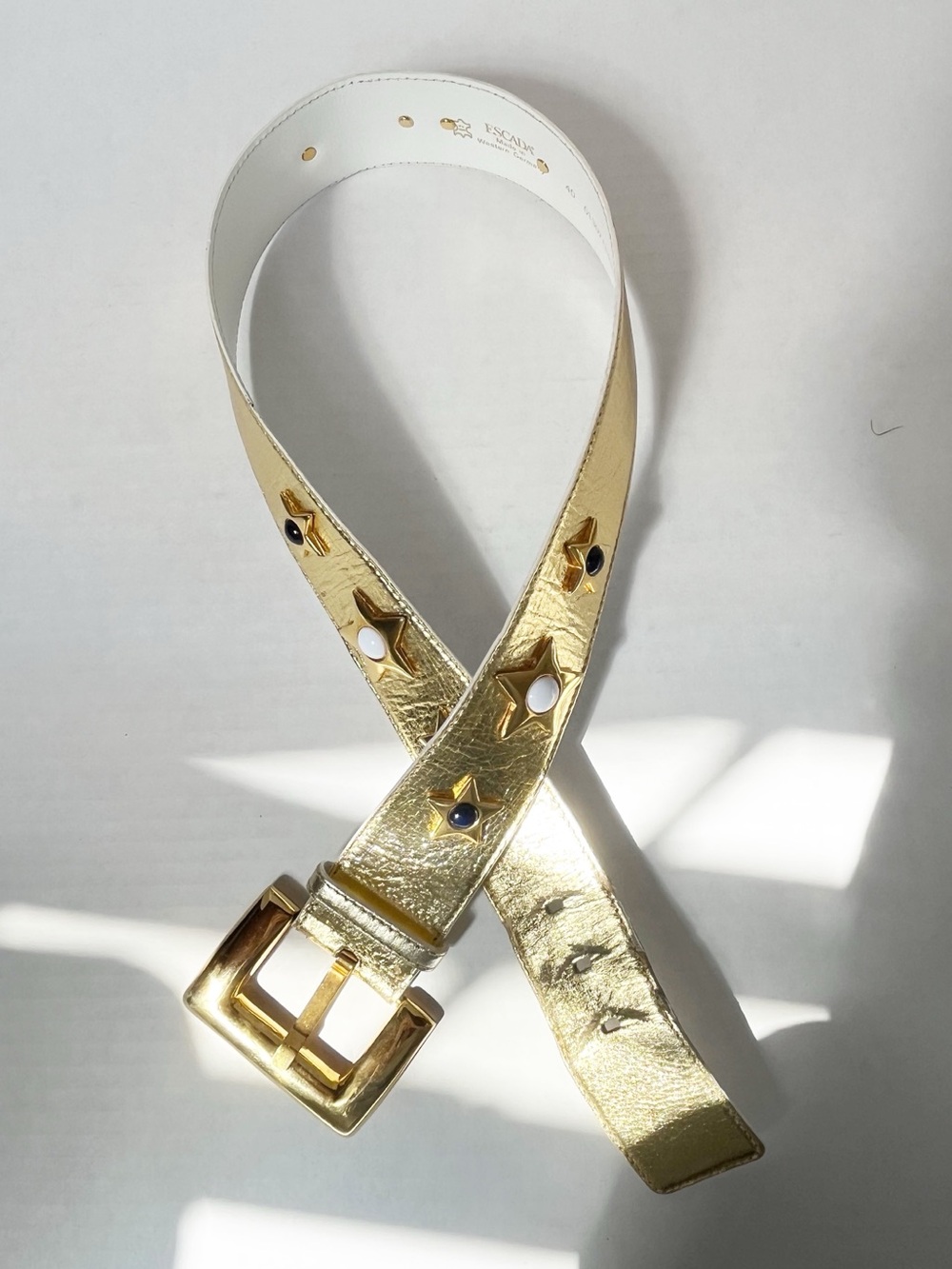 Vintage Escada Star Charm Studded Wide Gold Belt Sz 40